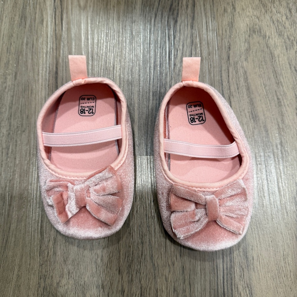Pink Velvet Baby Shoes Size 12-18 months